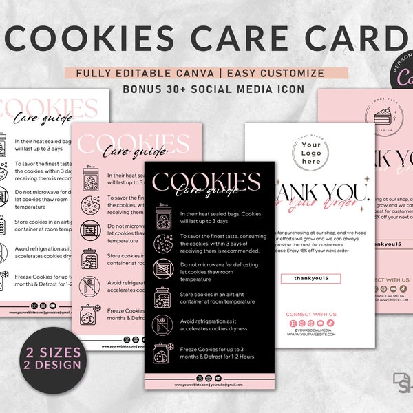 Cookie Care Card, Cookie Instructions, Cookie Package, Cake care cake cutting, Printable Cookies care guide, Packaging Care Thank You Insert