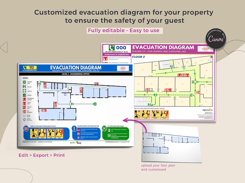 Airbnb Emergency Evacuation Plan, Editable Airbnb Signs, Fire Escape ...