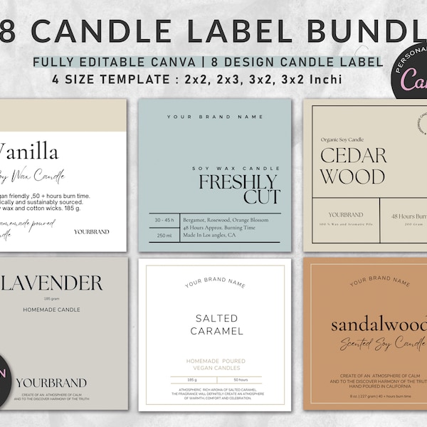 Editable Candle Label Bundle Template, Custom Candle Label, Modern Candle Label Design, Personalised Candle Sticker small business, canva