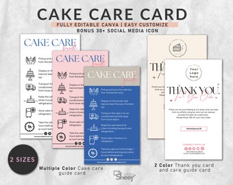 Kuchen Pflege Karte, Kuchen Geschäft Dankeschön Karten Vorlage, Kuchen Schneidanleitung, Kuchen Anweisungen, Druckbare Kuchenpflegeanleitung, Verpackungsbeilage