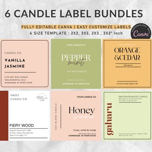 Printable Candle Labels Bundle Canva, Custom Candle Labels, Modern Candle Label Design, Personalised Candle Sticker small business, Template