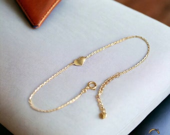 Bracelet à breloques petit coeur en argent sterling, bracelet coeur délicat, cadeau de demoiselle d'honneur, bracelet en or simple et délicat, cadeau pour la Saint-Valentin