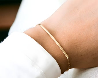 Delicate Gold Bar Bracelet, Dainty Bracelet, Thin Bracelet, Adjustable Curved Bar Bracelet, Valentine's Day Gift for Her, Gift for Mom