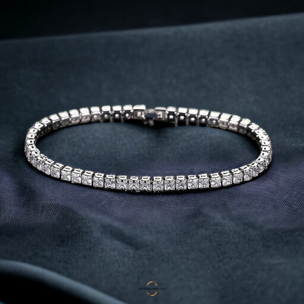 Thin Silver Tennis Bracelet for Women Cubic Bracelet Minimalist Tennis Bracelet Women's Charm Bracelet 3mm Diamond Tennis Bracelet