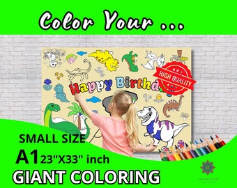 Feuille à colorier de dinosaure, affiche à colorier géante, affiche de dinosaure, coloriage géant, coloriage de fête d'anniversaire de construction, taille A1 23 x 33 pouces