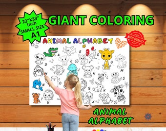Alphabet à colorier, affiche géante à colorier, animal à colorier, ABC à colorier, apprentissage de la coloration, format A1 23 x 33 po.