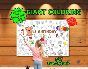 Idée cadeau 1er anniversaire, coloriage de fête d'anniversaire de construction, feuilles à colorier pour bébés, décoration de premier anniversaire, taille A1 23 x 33 pouces