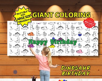 T Rex géant à colorier, feuille à colorier de dinosaures, nappe à colorier de dinosaures, coloriage de dinosaures, décoration de fête de dinosaures, taille 86,6 x 39,4 pouces