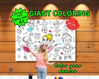 Ballet Dancer Coloring Page, Princess Coloring, Giant Coloring, Girly Coloring Pages, Giant Coloring Poster, Size A1 23”x33” inch