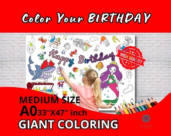 Sirène à colorier, affiche géante à colorier, sirène à colorier, construction à colorier pour fête d'anniversaire, océan à colorier, taille A0, 93 x 47 po.