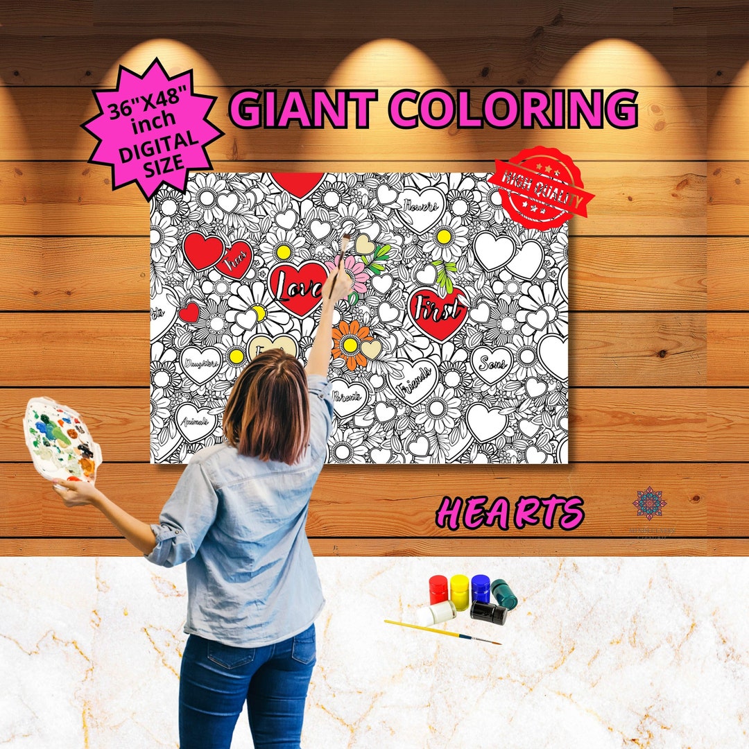 Heart Giant Coloring, Love Heart Coloring Page, Heart and Flower ...