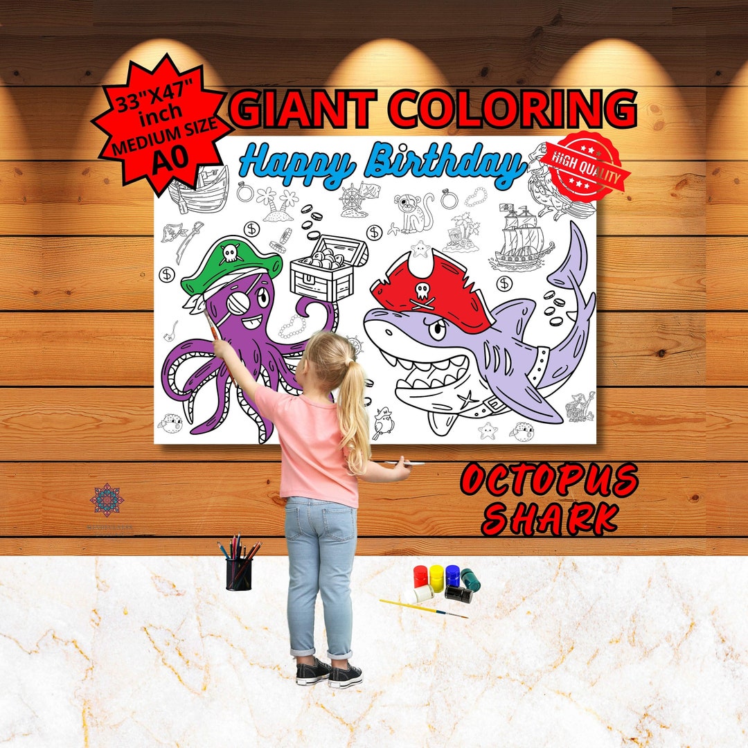 Shark Coloring Page, Ocean Coloring, Octupus Giant Coloring, Pirates