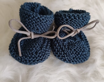 chaussons  en laine bébé 0-3 mois bleu