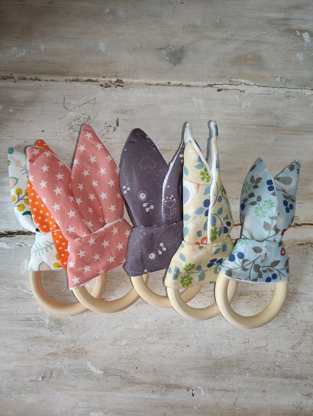 Wooden Ring Fabric Bunny Ears Etsy