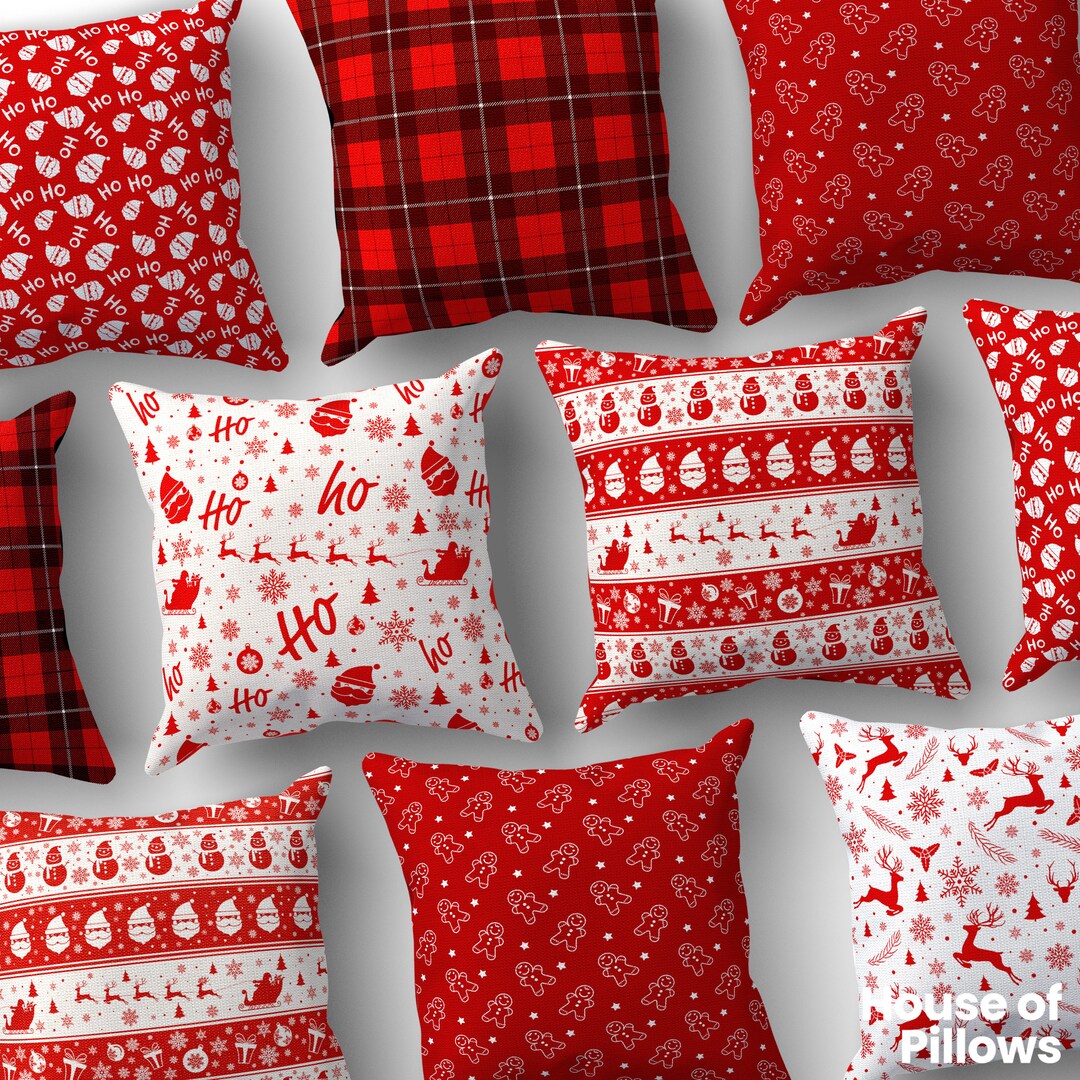 Red Christmas Throw Pillow Covers Xmas Decor Patterns Santa, Reindeer