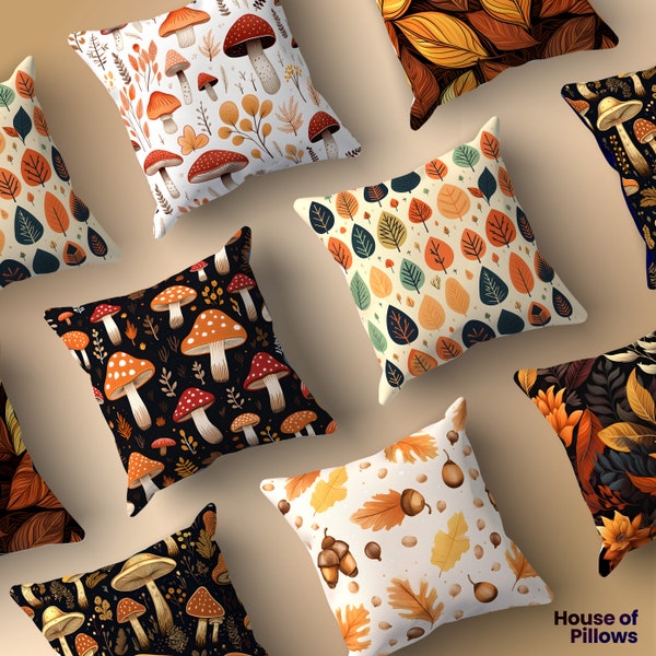 Premium Autumn Pillow Cover, Square Fall Throw Pillow, Earthy Nature Brown Leaf, Boho Decor Pillow, Bohemian Couch Pillow, Sofa Cushion