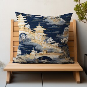 Japanese Decorative Pillow Covers, Indigo Blue Vintage Chinoiserie, Asian Oriental Throw Pillows, Japanese Dynasty Decor Cushion Covers