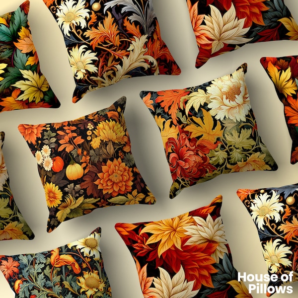 Funda de almohada de color otoñal de lujo, almohada cuadrada de lanzamiento de hojas de otoño, almohada floral en tonos terrosos, almohada decorativa, almohada de flores boho, cojín de sofá