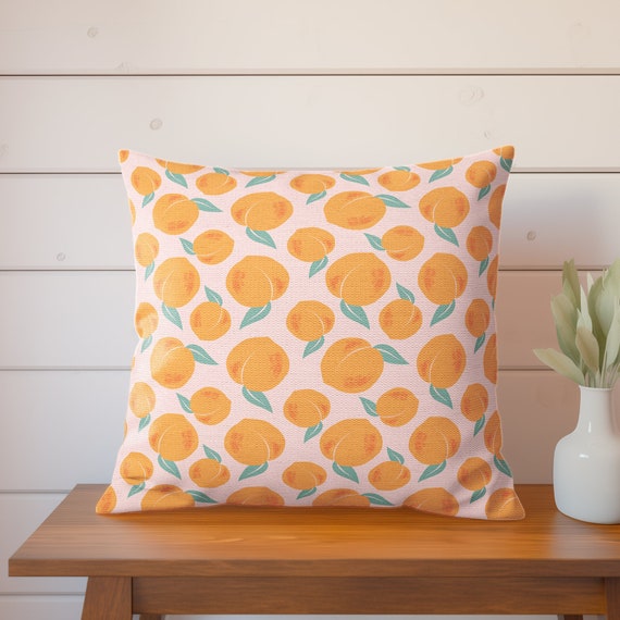 Spring Peach Throw Pillow Covers Cute Pillows in Geometric Pink Couch Cushion Covers Orange Fruit Pillows Gift for Her Accent Pillows Etsy
