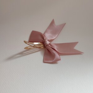 Bow hair bar/golden clip bar stainless steel bow tie in old pink satin/cute chic/parties/wedding image 5