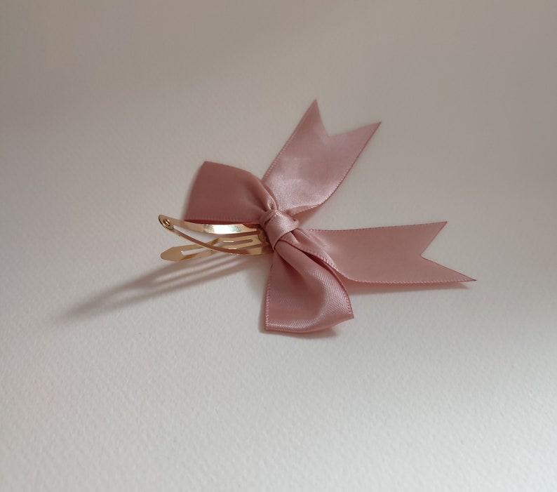 Bow hair bar/golden clip bar stainless steel bow tie in old pink satin/cute chic/parties/wedding image 5