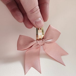 Bow hair bar/golden clip bar stainless steel bow tie in old pink satin/cute chic/parties/wedding image 3