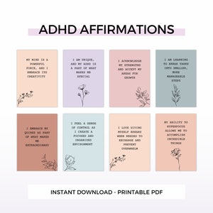 Tarjetas de Afirmación para el TDAH, Regalo Imprimible, Tarjetas Motivacionales para la Positividad y la Concentración, Regalo para Neurodivergentes, Afirmaciones para el TDAH