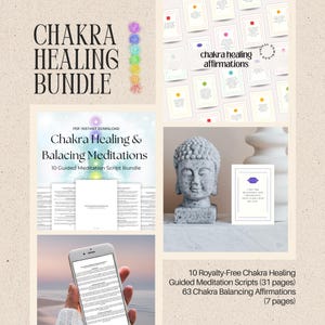 Chakra Healing BUNDLE Guided Meditation Scripts for Business or Personal Use, Chakra Balancing Affirmation Cards, Kundalini, Aura Cleansing
