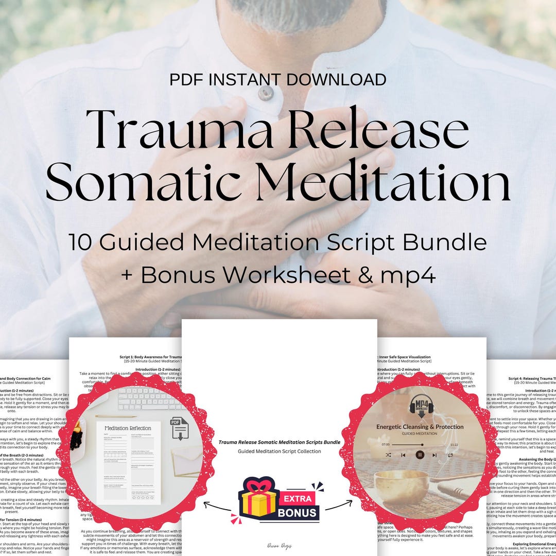 Somatic Trauma Healing Meditation Scripts + Worksheet & Mp4, PTSD ...