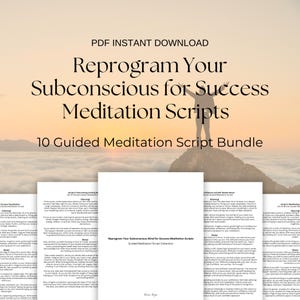 Reprograma tu subconsciente para el éxito Guiones de meditación guiada para uso personal o comercial Contenido listo para usar Paquete de guiones de meditación