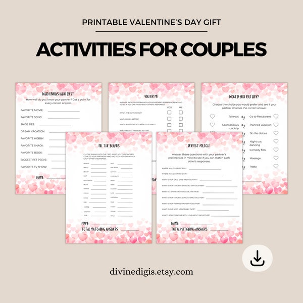 Couple Games Printable Date Night Games Valentines Day Games Fun Party Games for Couples