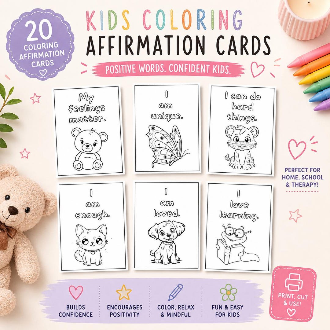 Printable Children's Positive Affirmation Cards Kids Coloring Pages - Etsy