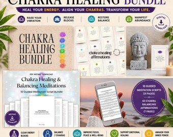 Chakra Healing Bundle, Guided Meditations, Affirmation Cards (Digital Download)