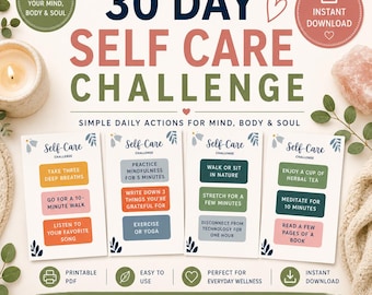 30 Day Self Care Challenge Printable | Self Love & Wellness Cards