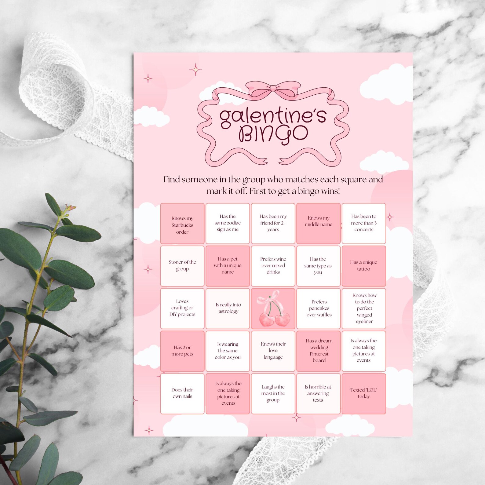 Galentines Bingo Game Template Editable Galentine's Game Bingo Card ...