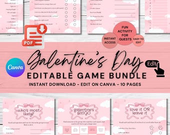 Galentine's Day Games Bundle, Editable Canva Templates (Digital Download)