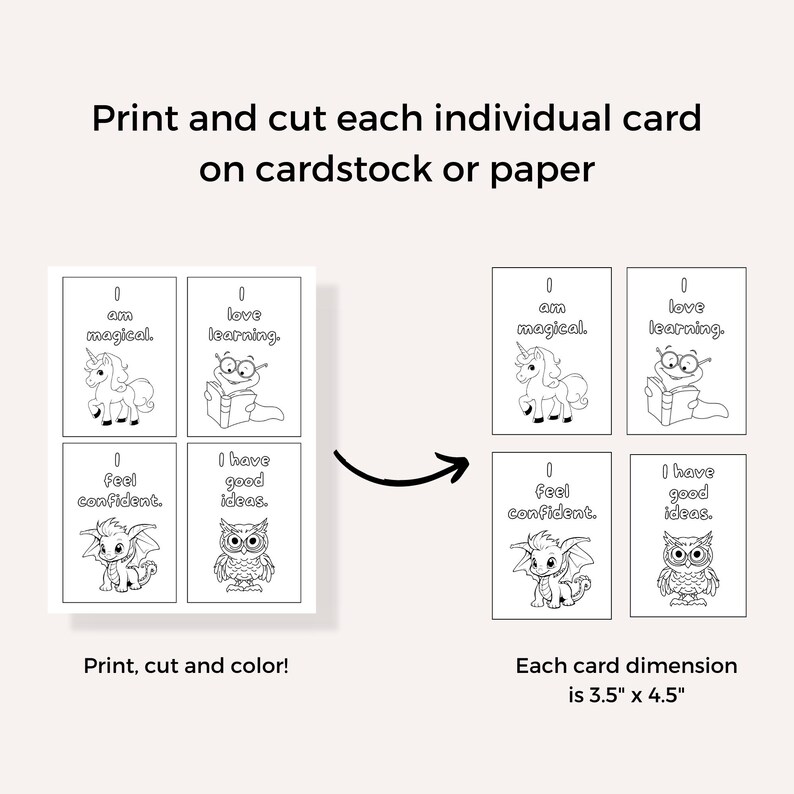 Printable Children's Positive Affirmation Cards Kids Coloring Pages - Etsy