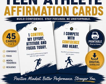 Teen Athlete Affirmation Cards, Sports Confidence Cards for Teens, Digital Download PDF