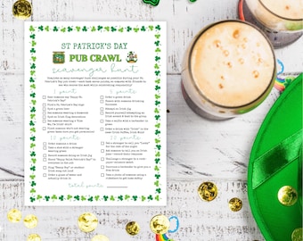 St Patrick's Day Pub Crawl Scavenger Hunt (Printable)