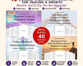 40 Guided Meditation Scripts - Professional Script Bundle + Meditation Reflection Worksheet
