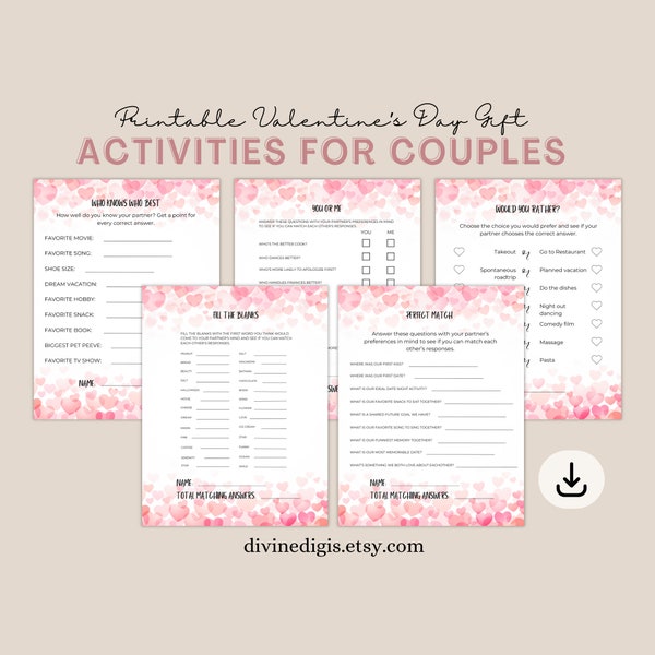 Couple Games Printable Date Night Games Valentines Day Games Fun Party Games for Couples