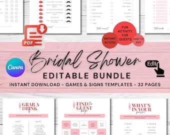 Bridal Shower Game Bundle: Editable Canva Templates (Digital Download)