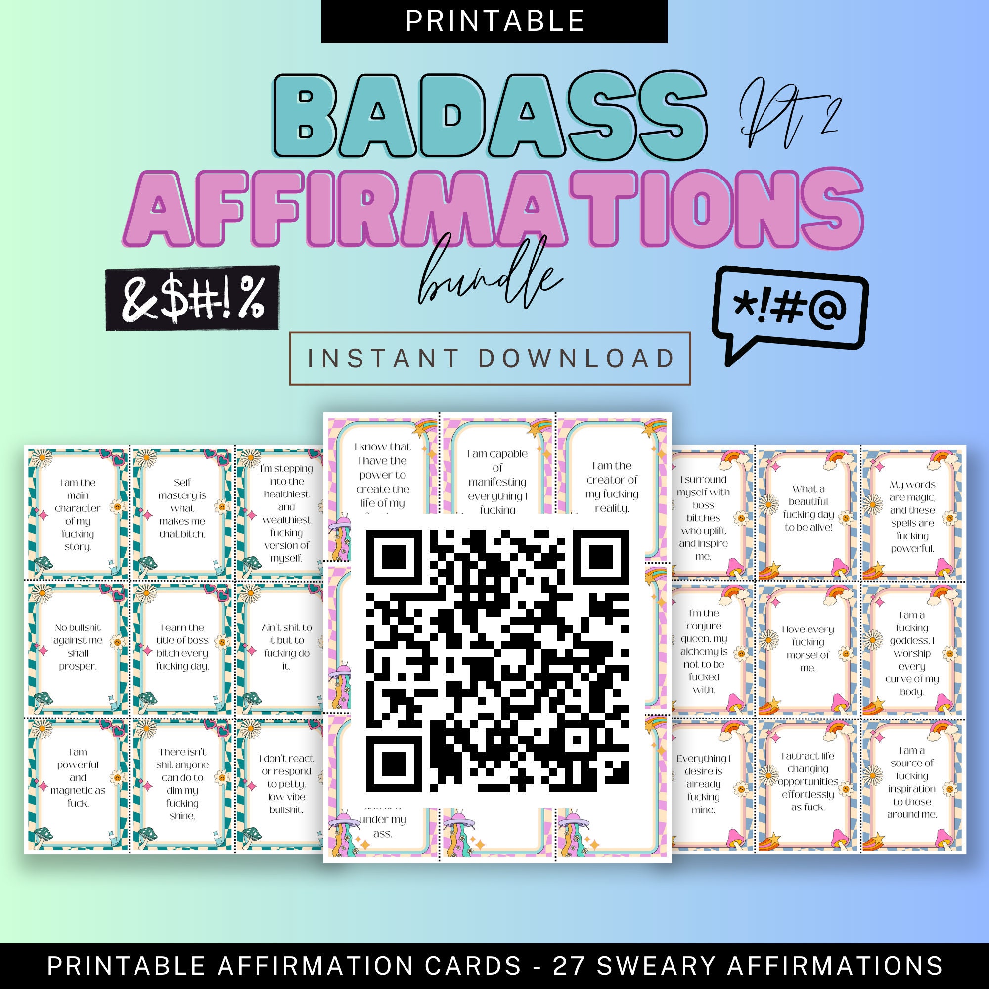 Badass Affirmations Bundle Printable Sweary Affirmation Cards for Women
