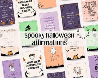 Halloween Spooky Affirmatiekaarten, Witchy afdrukbaar (digitale download)