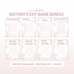 Mother&#39;s Day Game Bundle Printable Mother&#39;s Day Party Games Mother&#39;s Day Brunch Games Mothers Day Printable Game Mom Family Games for Mom