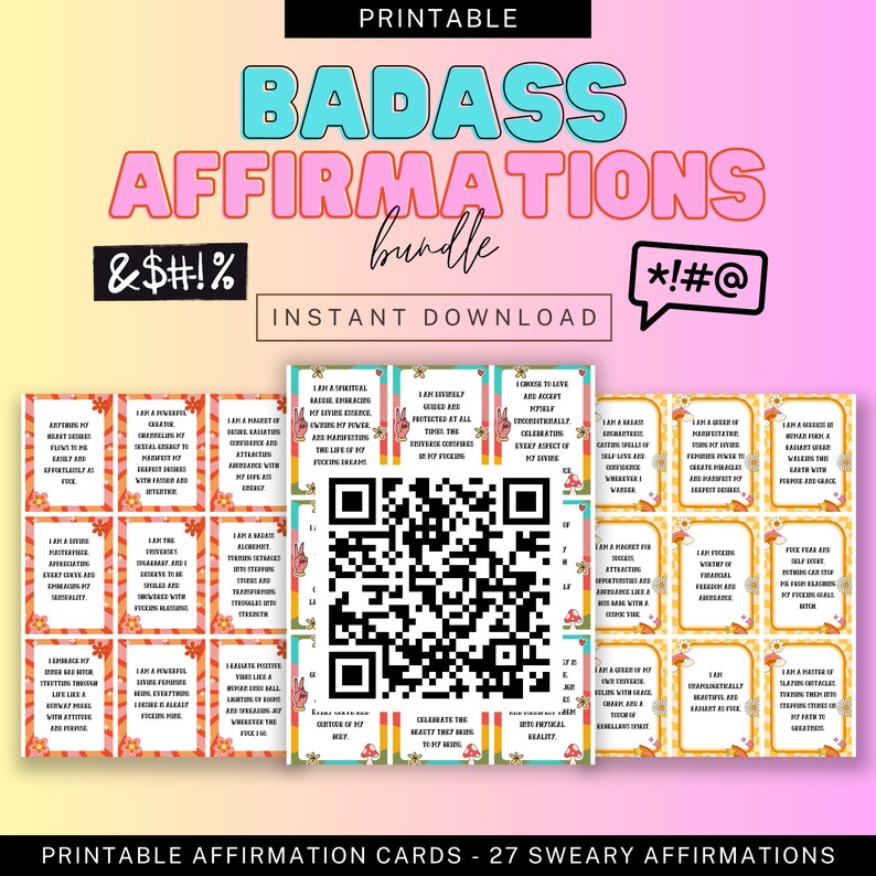 Badass Affirmations Bundle Printable Sweary Affirmation Cards for Women