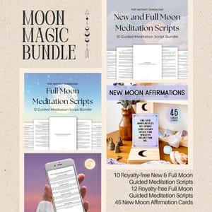 Scripts voor begeleide meditatie nieuwe en volle maan voor persoonlijk gebruik of gebruik door klanten, bevestigingen nieuwe maan, bundel manifestatie volle maan, pdf-maanritueel