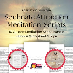 Guiones de meditación para la atracción de almas gemelas + Hoja de trabajo y MP4, Manifestación del amor (PDF)