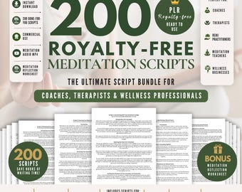200 Guided Meditation Scripts Bundle | Commercial Use, PLR, Instant Download (PDF)