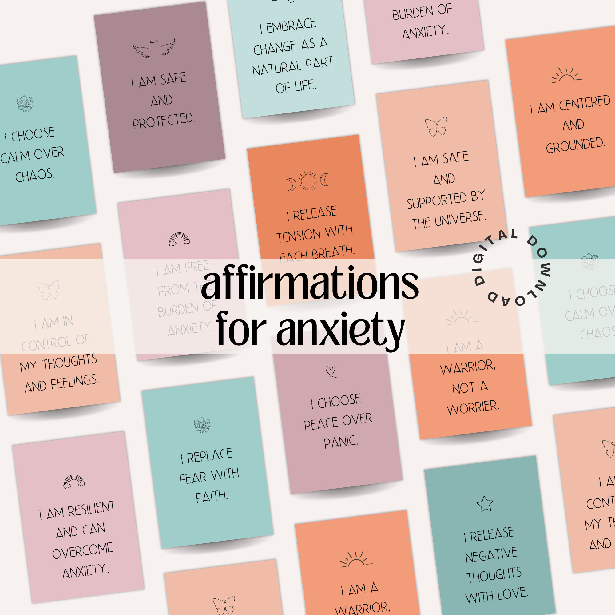 Anxiety Affirmation Cards, CBT DBT Therapy, Mental Health (digital ...